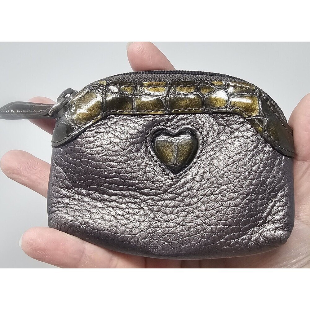 Brighton Heart Change Coin Holder Silver Metallic Pebbled Leather 4.5"x3.5" - Picture 3 of 12